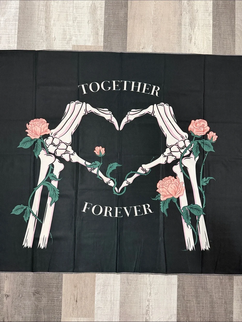 “Together Forever” Skeleton Heart Hands Tapestry